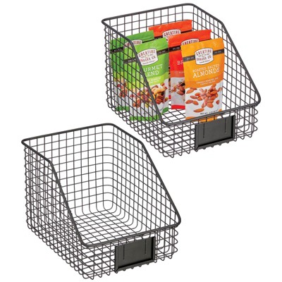 4ct mDesign Wide Steel Kitchen Organizer Basket Label Slot, 4 Pack, Matte Black