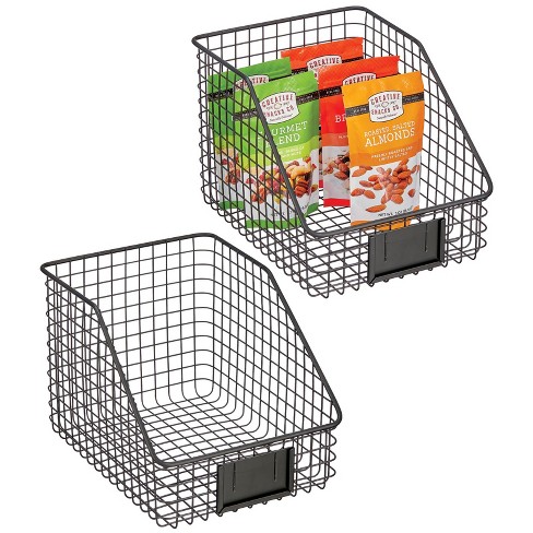 Mdesign Small Slanted Kitchen Organizer Basket, Label Slot, 2 Pack