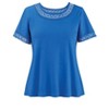 Collections Etc Flattering Crochet Lace Trim Short Sleeve Cotton Tee - 4 of 4