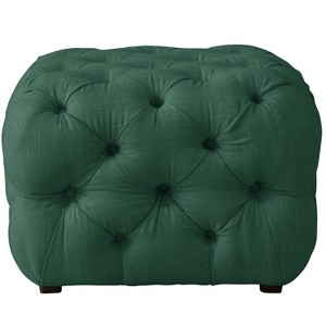 Tufted Cube Ottoman in Linen Conifer Green - Skyline Furniture