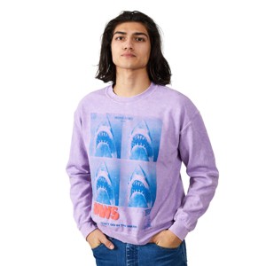 Jaws Shark Four Square Poster Art Crew Neck Long Sleeve Lilac Wash Adult Sweatshirt - 1 of 4
