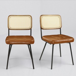 Art Leon Set of 2 Faux Leather Armless Cane Dining Chair with Metal Frame - 1 of 3