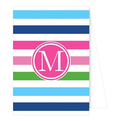 10ct Note Cards - Preppy Stripe Monogram - M
