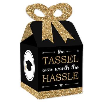 Big Dot of Happiness Tassel Worth The Hassle - Gold - Square Favor Gift Boxes - Graduation Party Bow Boxes - Set of 12
