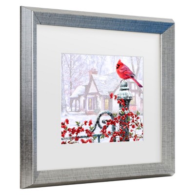 Trademark Fine Art -The Macneil Studio 'Cardinal on Gatepost' Matted Framed Art