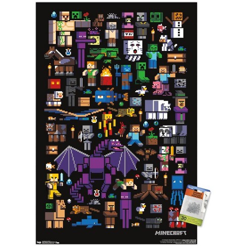 Trends International Minecraft Mobbery Unframed Wall Poster Print Clear Push Pins Bundle 22.375