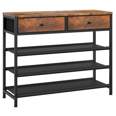 USIKEY Shoe Rack, 4 Tier Shoe Storage Organizer with 2 Drawers, Metal Shoe Shelf for 12-15 Pairs of Shoes