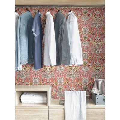 Peach Floral Damask Peel and Stick Wallpaper