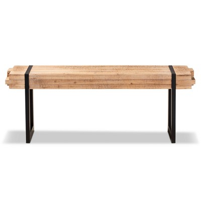 Henson Natural Brown Wood and Black Metal Bench