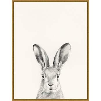 18" x 24" Animal Mug I Rabbit by Victoria Borges Framed Canvas Wall Art Gold - Amanti Art