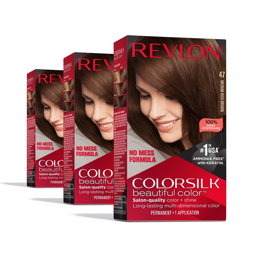Photos - Hair Dye Revlon ColorSilk Beautiful Color 100 Gray Coverage Ammonia-Free Permanent Hair Color - 047 Medium Rich Brown - 13.2 fl oz/3c 