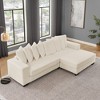 Racxily Corduroy Sofa with Ottoman, L-Shaped Convertible Sofa, 3 Seat Modern Upholstered Sleeper, Beige - 3 of 4