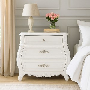 Royal Hampton Nightstand, 3 Drawers, White Solid Wood, Metal Handles, 31 Inch - 1 of 4