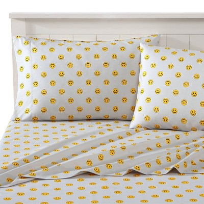 Queen Novelty Printed Happy Face Sheet Set Gray - Joe Boxer