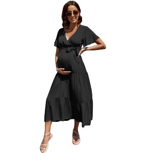 maternity dress  V-neck flared sleeve dmaternity dress - 1 of 1
