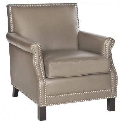 Contemporary Clay Gray Faux Leather & Wood Arm Chair