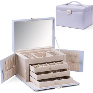 Baroque Style Pink Jewelry Box with Mirror, 3-Drawer Organizer for Bracelets, Earrings, Rings, Necklaces, Mothers Day Gift - 1 of 4