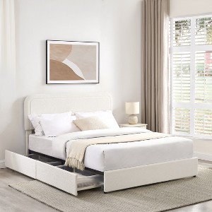 Christopher Knight Home Calvin Modern Boucle Upholstered Queen Size Bed with 2 Drawers and Adjusted Headboard - 1 of 4