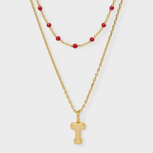 14K Gold Dipped Beaded Initial Necklace Set 2pc - A New Day™ Gold/Marron - 1 of 4