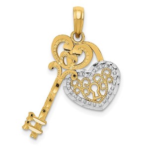 Black Bow Jewelry 14k Yellow Gold & White Rhodium Key and Heart Lock Pendant, 12mm - 1 of 4