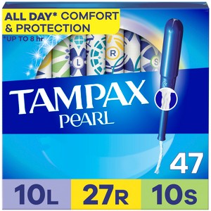 Tampax Pearl Tampons Trio Pack with Plastic Applicator and LeakGuard Braid - Light/Regular/Super Absorbency - Unscented - 1 of 4