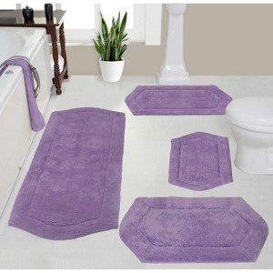 Waterford Tufted Bath Rug, Extra Soft and Absorbent, Non-Slip Bath Mats, Machine Washable bath rugs for Bathroom, 4 Pcs Set with Runner, Purple - 1 of 4