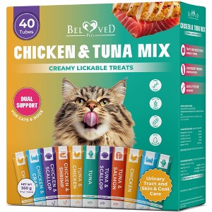 Creamy Lickable Cat Treats – Tuna & Chicken Mix, Wet Squeeze Tubes, Liquid Snacks for Cats & Small Dogs, Multivitamin Support, 40 Sticks - 1 of 4