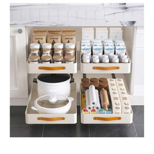 Pull Out Cabinet Organizer - Slide Out Drawer Cabinet with Adhesive Stainless Steel Pantry Shelves, Expandable Slide Out Drawer & Basket Rack Kitchen - 1 of 4