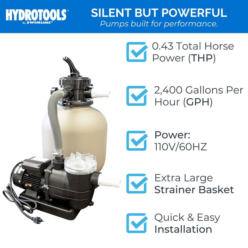 HYDROTOOLS by Swimline Sand Filter Combo Set with Stand & Multi Port Valve, 5 of 8