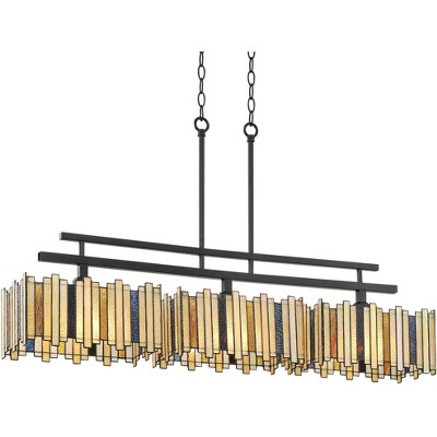 Robert Louis Tiffany Black Large Linear Island Pendant Chandelier 41 1/4" Wide 3-Light Modern Tiffany Style Art Glass for Kitchen