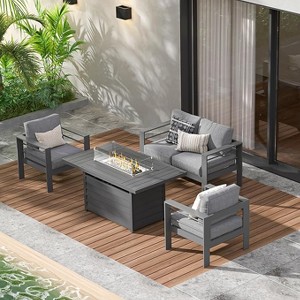 Aluminum Patio Furniture Set, 5 Piece Metal Outdoor Furniture Set with CSA Certified 54in Propane Gas Fire Pit Table - 1 of 1