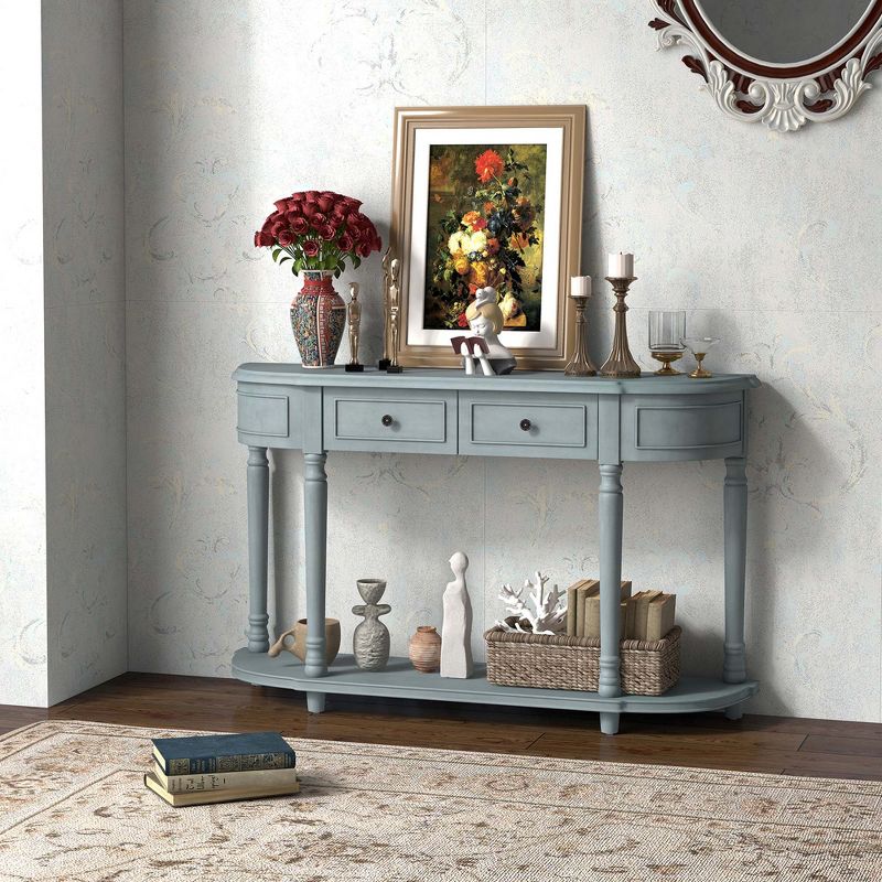 Costway 52'' Long Sofa Table with 2 Drawers & Open Shelf Retro Console Table with Storage, 2 of 11
