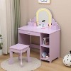 Kids Vanity with Lighted Mirror, 2 In 1 Little Girls Vanity Table & Stool, Kids Makeup with Drawer & Open Shelves for 3-9 Yrs Girls - 3 of 4