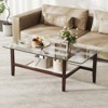 Tangkula 2-Tier Glass Coffee Table w/ Storage Shelf Solid Rubber Wood Legs for Office - 2 of 4