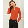 INSPIRE CHIC Women's Office Keyhole Elegant Stand Collar Long Sleeve Back Neck Button Blouse - 3 of 4