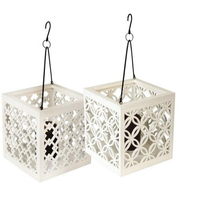 Melrose 8.5" Metro White Geometric Flower Lattice Hanging Patio Pillar Candle Lantern