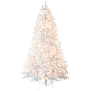 HomeRoots 9' White Pre Lit Full Pine Christmas Tree - 1 of 4