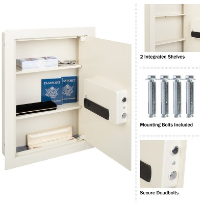 Cream Steel Small In-Wall Safe with Digital Keypad