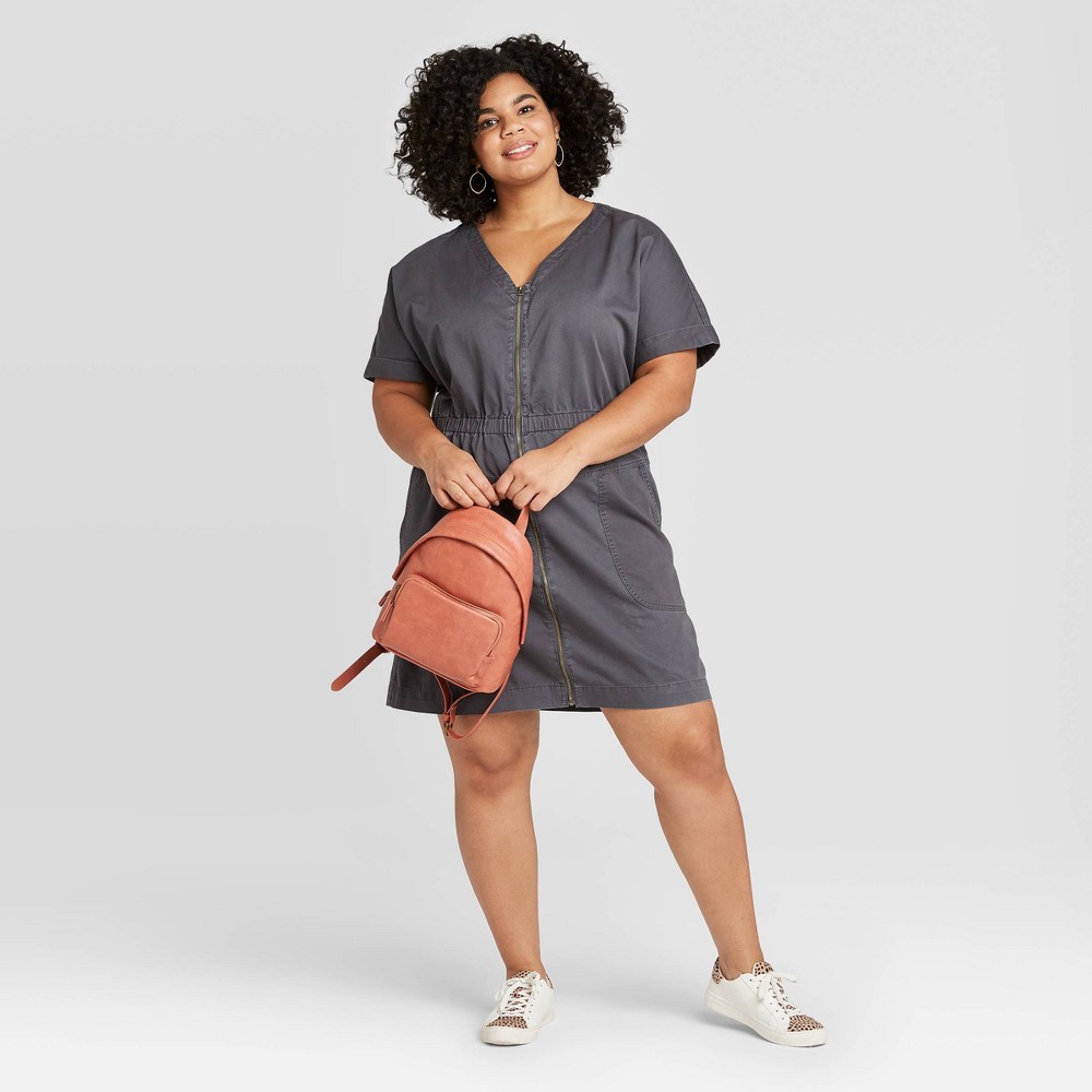 Women's Plus Size Short Sleeve V-Neck Front Zip Elastic Waist Dress - Universal Thread Gray 4X was $27.99 now $19.59 (30.0% off)