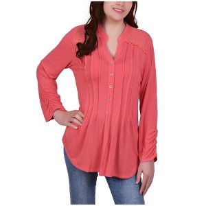 NY Collection Womens Rounded Hem Pleat Front Tunic Blouse, Pink, 1X - 1 of 1