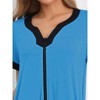 cheibear Women's Zipper Front Short Sleeves V-neck Nightgown with Pockets - 4 of 4