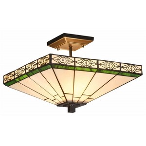 Homestock Theros Tiffany-Style 2 Light Mission Semi-Flush Ceiling Fixture 14" Shade - 1 of 2