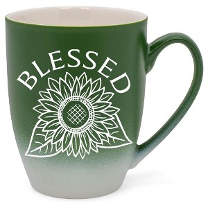 Elanze Designs Blessed Sunflower Two Toned Ombre Matte Green and White 12 ounce Ceramic Stoneware Coffee Cup Mug - 1 of 4