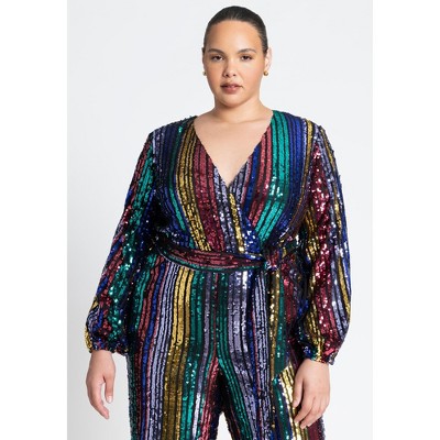 ELOQUII Multicolor Stripe Sequin Jumpsuit - image 5