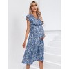 Women's Maternity Wrap V Neck Maternity Dress Summer Ruffle Sleeve High Waisted Floral Flowy Maxi Dress for Baby Shower And Photoshoot - 2 of 4