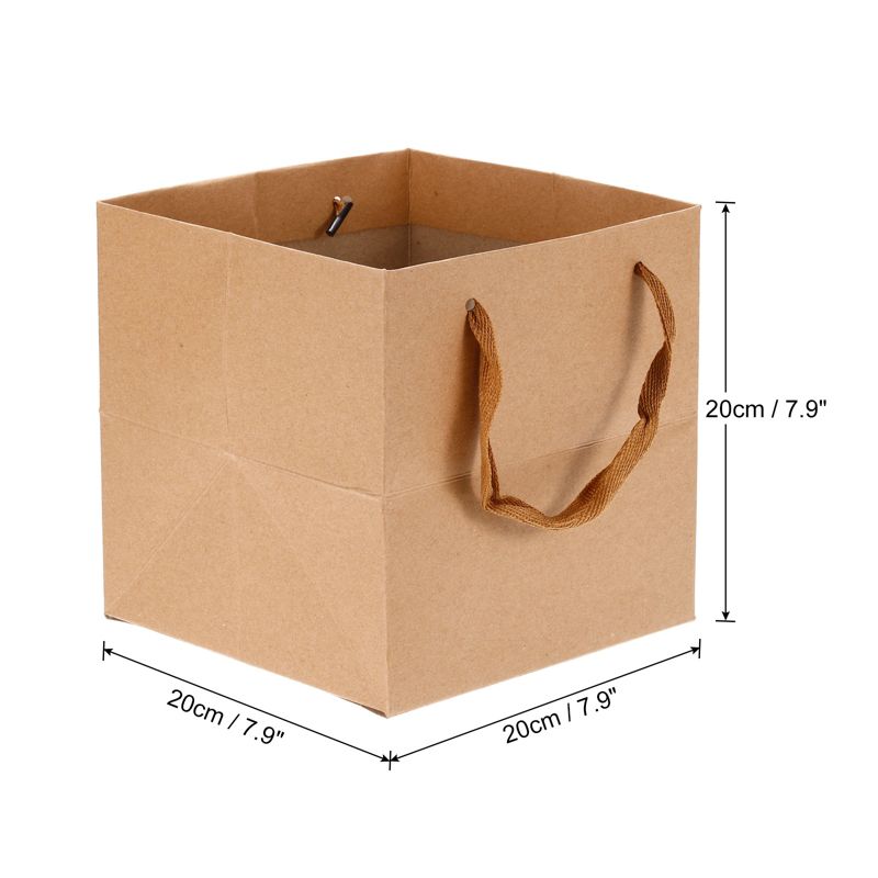 Unique Bargains Square Paper Bag with Handle Bouquet Packaging Gift Bag for Party Favor Brown 8''x8''x8'' 10 Pcs, 2 of 6