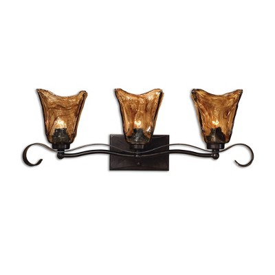 Uttermost Vetraio 3 Light Bronze Vanity Strip, 26"W x 9"H x 7"D, Metal and Glass, Contemporary European Style