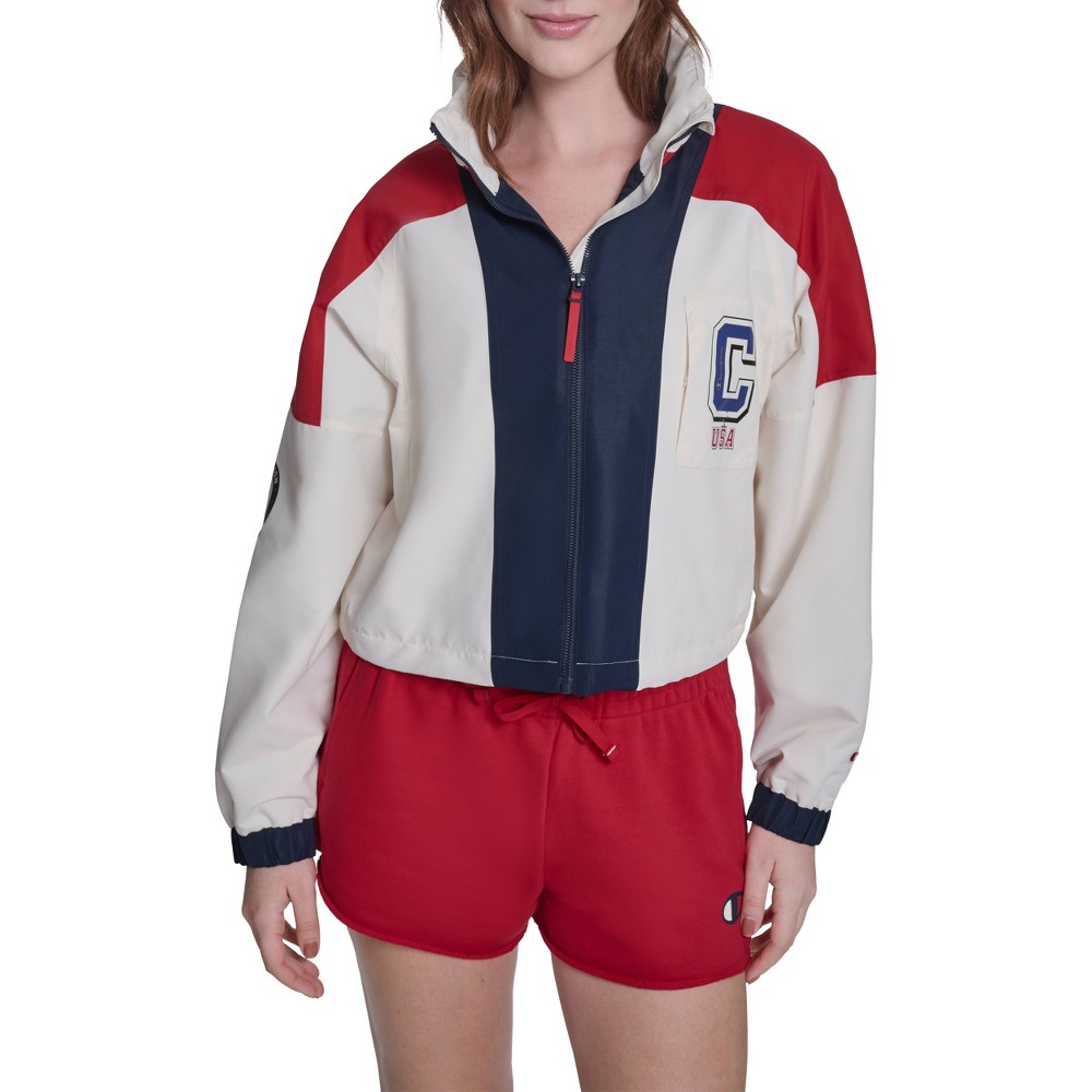 Champion Women's Olympic Cropped Windbreaker Jacket - Cream XS