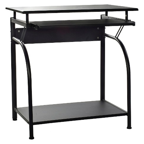 Small black computer desk deals with keyboard tray