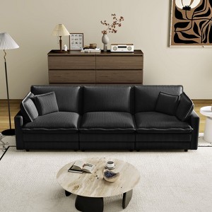 Loveseat/3-seat Sectional Sofa Features a Deep Seat 4 Pillows Corduroy Serpentine Springs Solid Wood Frame Removable Footstool for Living Rooms - 1 of 4